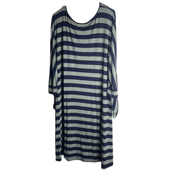 Soft Surroundings Adrift Dress M Striped Tie Cuffs Dolman Sleeves Navy Gray - Picture 3 of 8